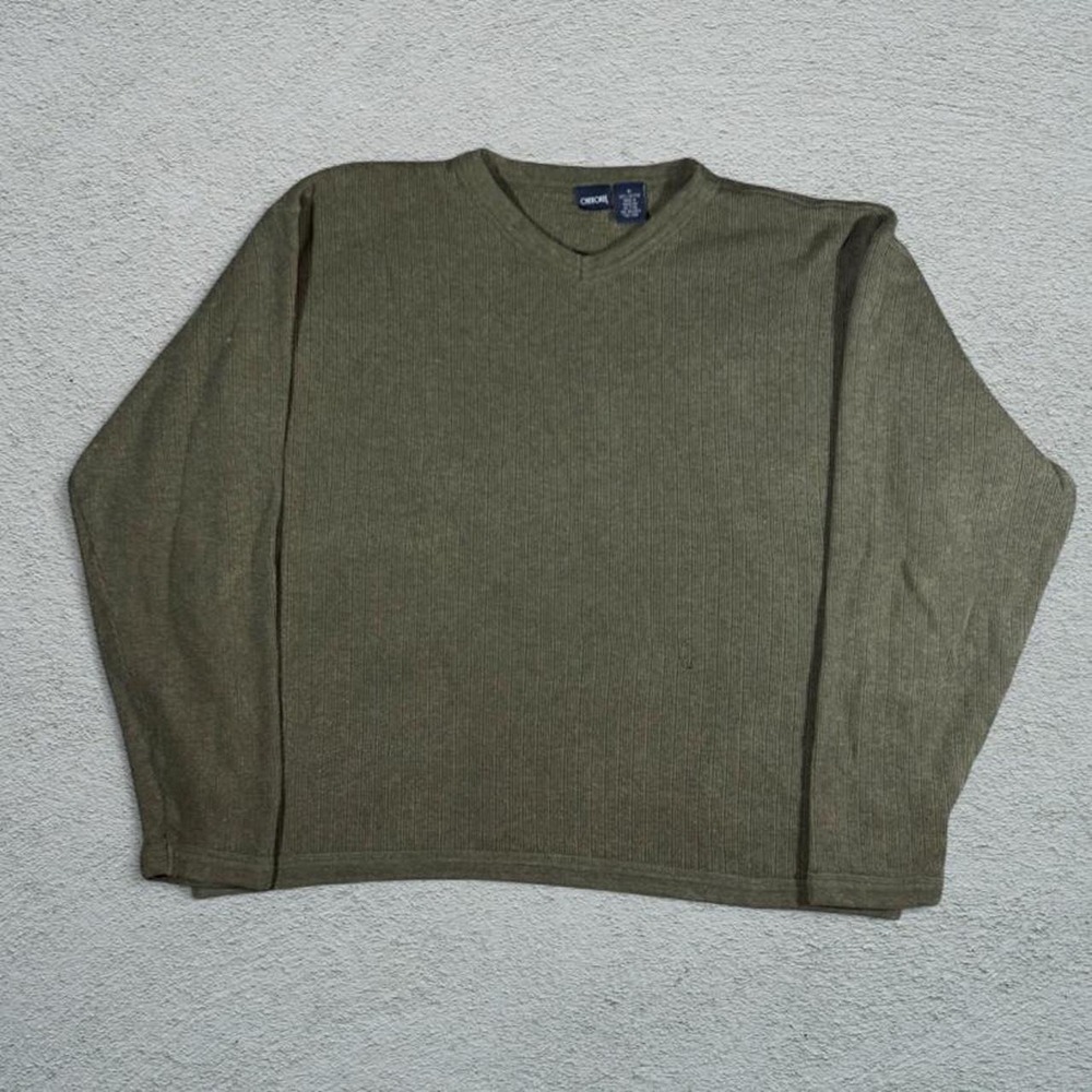Cherokee Mens Olive Green Cotton V Neck Thermal Ribbed Long Sleeve Shirt Medium